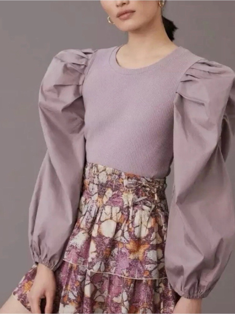 Lea & Viola Lilac Puff-Sleeve Top (Anthropologie)